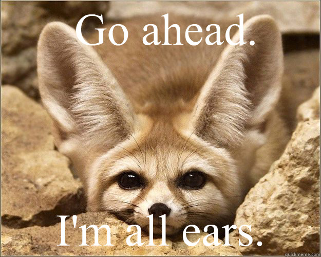  Go ahead. I'm all ears. -  Go ahead. I'm all ears.  Misc