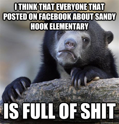 I think that everyone that posted on facebook about sandy hook elementary  is full of shit   Confession Bear