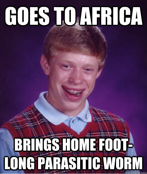 GOES TO AFRICA bRINGS HOME FOOT-LONG PARASITIC WORM - GOES TO AFRICA bRINGS HOME FOOT-LONG PARASITIC WORM  Bad Luck Brian