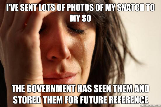 I've sent lots of photos of my snatch to my SO The Government has seen them and stored them for future reference  First World Problems