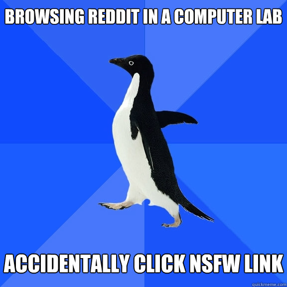 Browsing reddit in a computer lab   accidentally click nsfw link  Socially Awkward Penguin