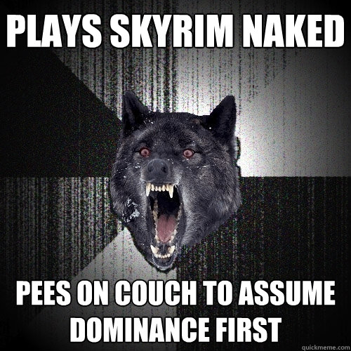 PLAYS SKYRIM NAKED PEES ON COUCH TO ASSUME DOMINANCE FIRST   Insanity Wolf