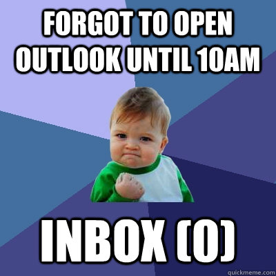 Forgot to open outlook until 10am Inbox (0)  Success Kid