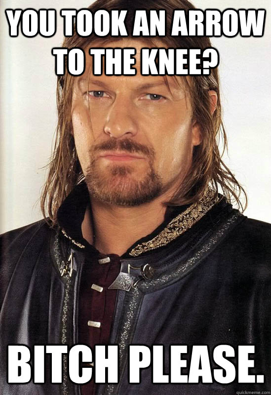 You took an arrow to the knee? Bitch please. - You took an arrow to the knee? Bitch please.  Condescending Boromir