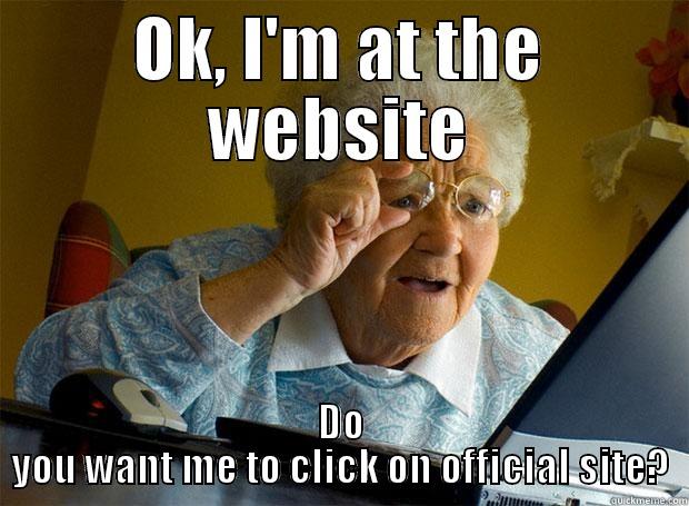 Which Link? - OK, I'M AT THE WEBSITE DO YOU WANT ME TO CLICK ON OFFICIAL SITE? Grandma finds the Internet