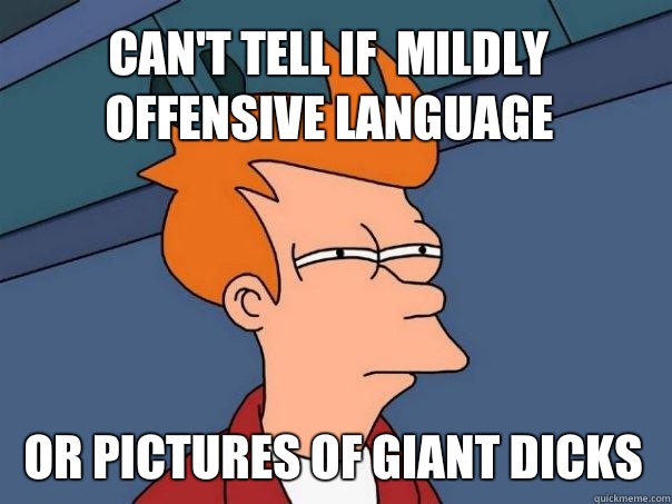 Can't tell if  mildly offensive language Or pictures of giant dicks  Futurama Fry