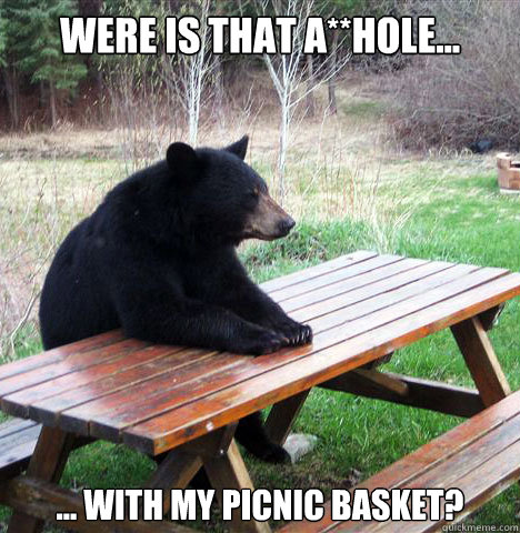 Were is that a**hole... ... with my picnic basket?  waiting bear