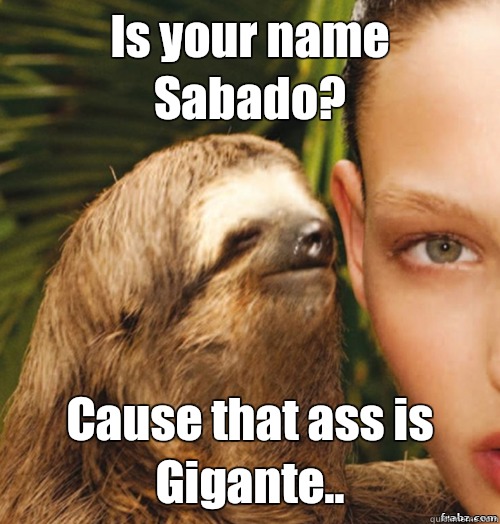 Is your name Sabado? Cause that ass is Gigante..  rape sloth
