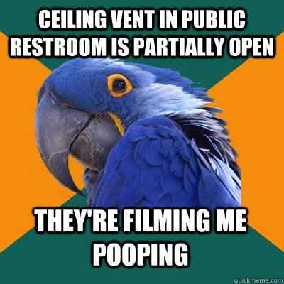 Ceiling vent in public restroom is partially open They're filming me pooping  Paranoid Parrot