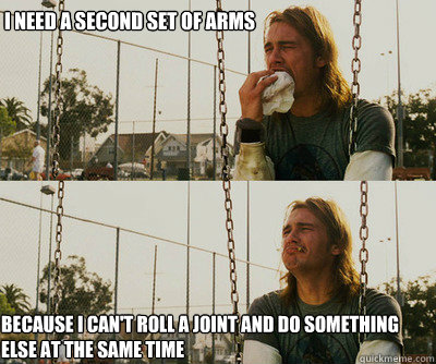 I need a second set of arms because I can't roll a joint and do something else at the same time  First World Stoner Problems