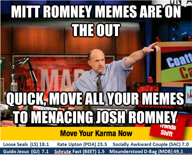 Mitt Romney memes are on the out Quick, move all your memes to Menacing Josh Romney - Mitt Romney memes are on the out Quick, move all your memes to Menacing Josh Romney  Jim Kramer with updated ticker