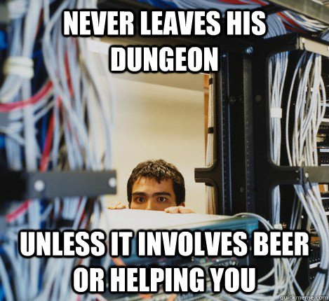 NEVER LEAVES HIS DUNGEON UNLESS IT INVOLVES BEER OR HELPING YOU - NEVER LEAVES HIS DUNGEON UNLESS IT INVOLVES BEER OR HELPING YOU  Good Guy IT Guy