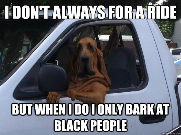 I don't always for a ride But when I do I only bark at black people  