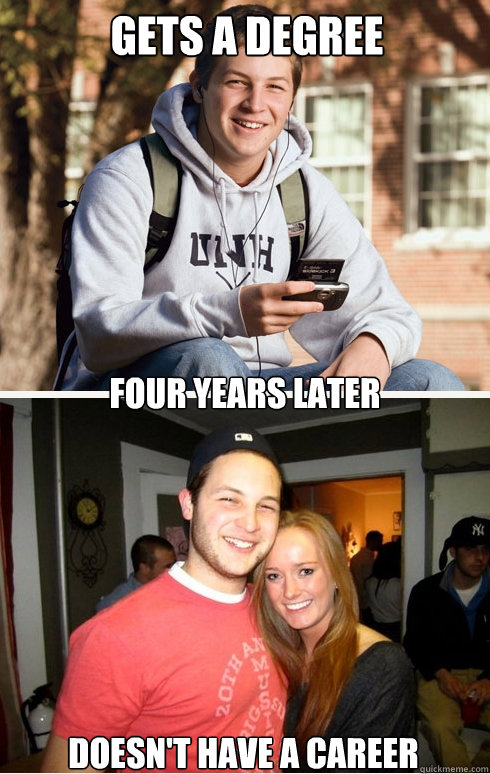 gets a degree four years later doesn't have a career  1 month later