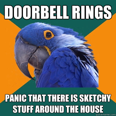 Doorbell rings Panic that there is sketchy stuff around the house  Paranoid Parrot