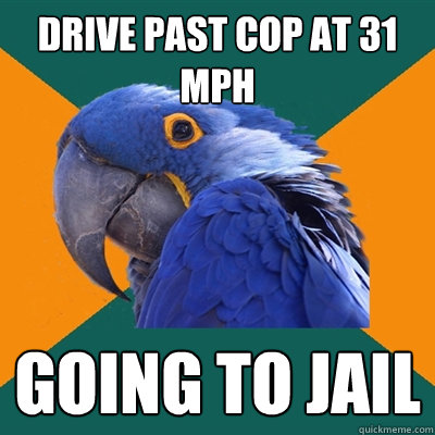 drive past cop at 31 mph going to jail  Paranoid Parrot