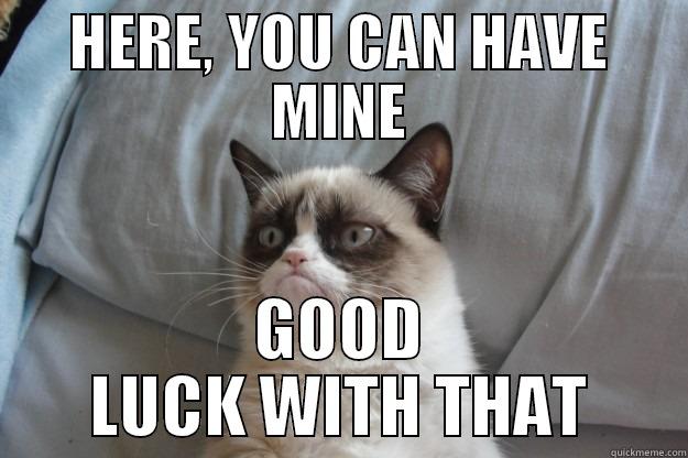 HERE, YOU CAN HAVE MINE GOOD LUCK WITH THAT Grumpy Cat