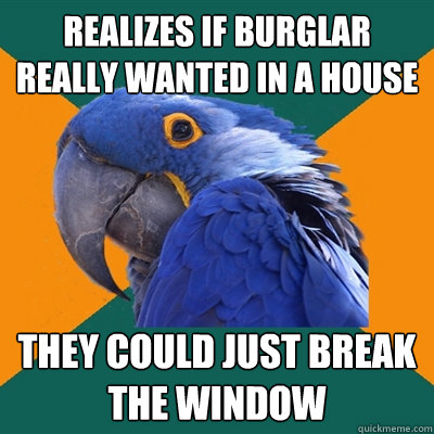 Realizes if burglar really wanted in a house They could just break the window - Realizes if burglar really wanted in a house They could just break the window  Paranoid Parrot