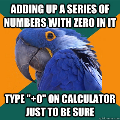 Adding up a series of numbers with zero in it type 