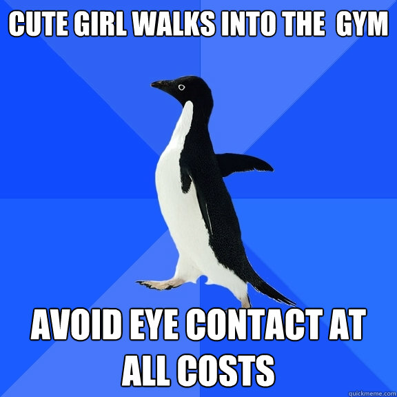 Cute girl walks into the  gym Avoid eye contact at all costs  Socially Awkward Penguin