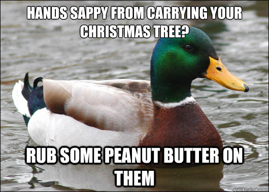 Hands sappy from carrying your christmas tree? Rub some peanut butter on them  Actual Advice Mallard
