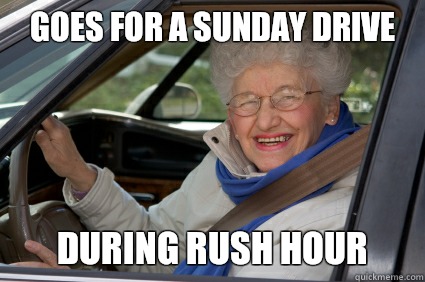 goes for a Sunday drive during rush hour  
