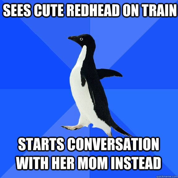 Sees cute redhead on train starts conversation with her mom instead  Socially Awkward Penguin