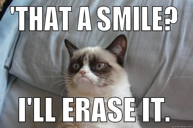 NO smile. - 'THAT A SMILE? I'LL ERASE IT. Grumpy Cat