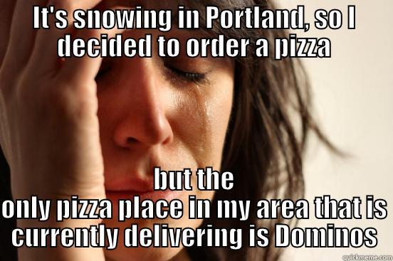 Snow in Portland, OR - IT'S SNOWING IN PORTLAND, SO I DECIDED TO ORDER A PIZZA BUT THE ONLY PIZZA PLACE IN MY AREA THAT IS CURRENTLY DELIVERING IS DOMINOS First World Problems
