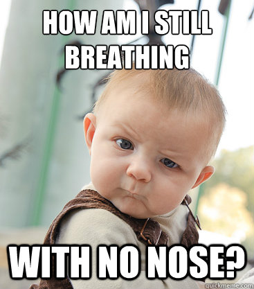 how am I still breathing with no nose?  - how am I still breathing with no nose?   skeptical baby