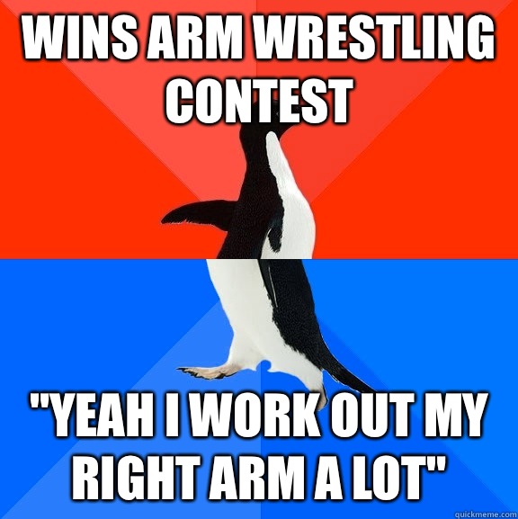 Wins arm wrestling contest 