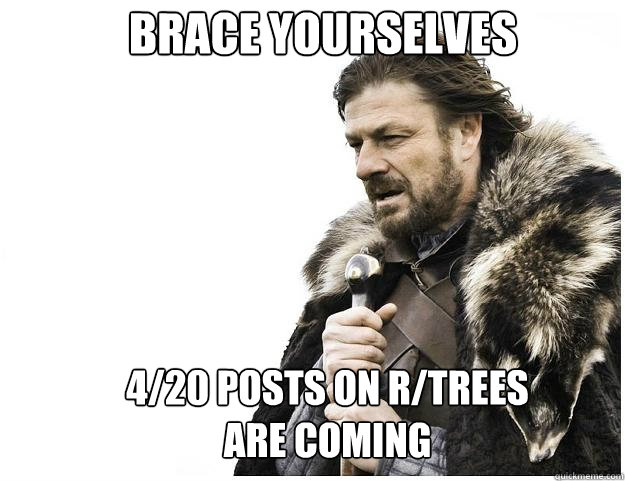 Brace yourselves 4/20 posts on r/trees are coming  Imminent Ned