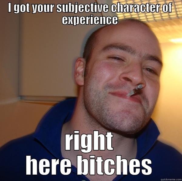 I GOT YOUR SUBJECTIVE CHARACTER OF EXPERIENCE RIGHT HERE BITCHES Good Guy Greg 