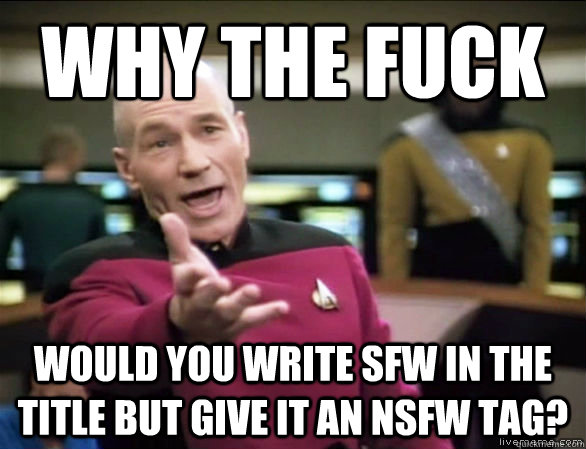 Why the fuck Would you write sfw in the title but give it an nsfw tag?  Annoyed Picard HD