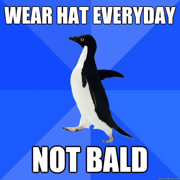 wear hat everyday not bald  Socially Awkward Penguin
