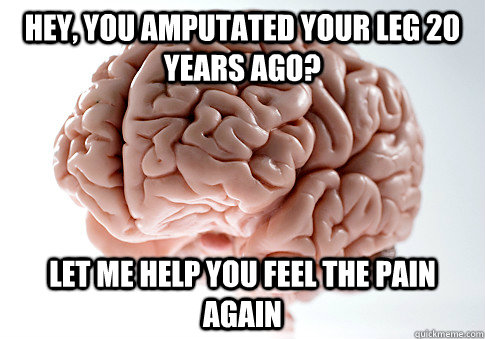 HEY, YOU AMPUTATED YOUR LEG 20 YEARS AGO? LET ME HELP YOU FEEL THE PAIN AGAIN   Scumbag Brain