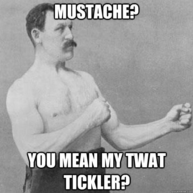 Mustache? You mean my twat tickler?  overly manly man