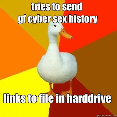 tries to send
 gf cyber sex history links to file in harddrive  Tech Impaired Duck