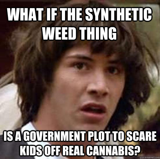 What if the synthetic weed thing is a government plot to scare kids off real cannabis?  conspiracy keanu