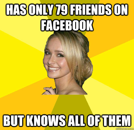 Has only 79 friends on facebook but knows all of them  Tolerable Facebook Girl