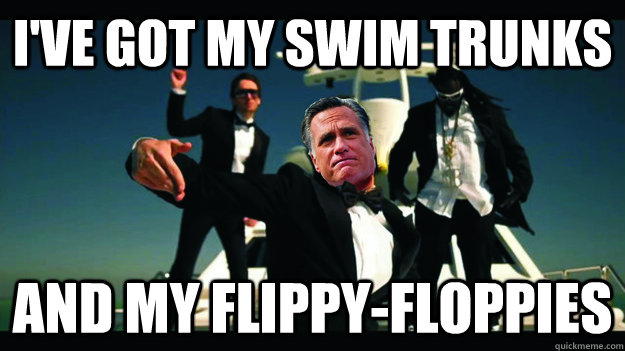 I've got my swim trunks and my flippy-floppies - I've got my swim trunks and my flippy-floppies  Romney on a boat