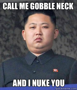 call me gobble neck and I nuke you  Fat Kim Jong-Un