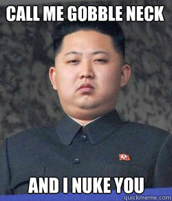 call me gobble neck and I nuke you - call me gobble neck and I nuke you  Fat Kim Jong-Un