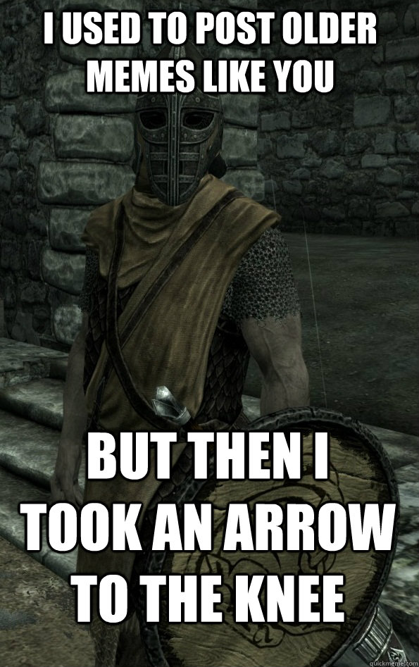 i used to post older memes like you but then i took an arrow to the knee  