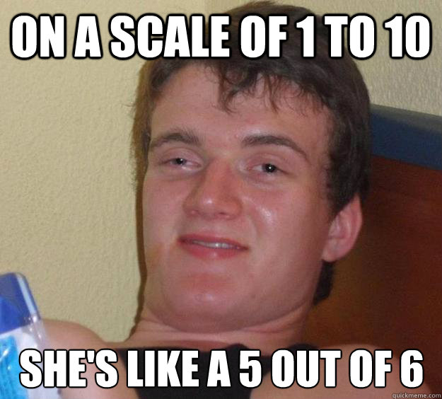 On a scale of 1 to 10 she's like a 5 out of 6  10 Guy