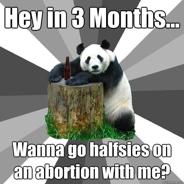 Hey in 3 Months... Wanna go halfsies on an abortion with me?  Pickup-Line Panda