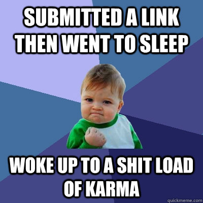 Submitted a link then went to sleep Woke up to a shit load of karma - Submitted a link then went to sleep Woke up to a shit load of karma  Success Kid