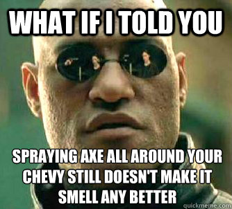 What if I told you spraying axe all around your chevy still doesn't make it smell any better  What if I told you