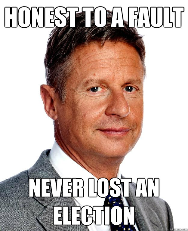 HONEST TO A FAULT NEVER LOST AN ELECTION - HONEST TO A FAULT NEVER LOST AN ELECTION  Gary Johnson for president