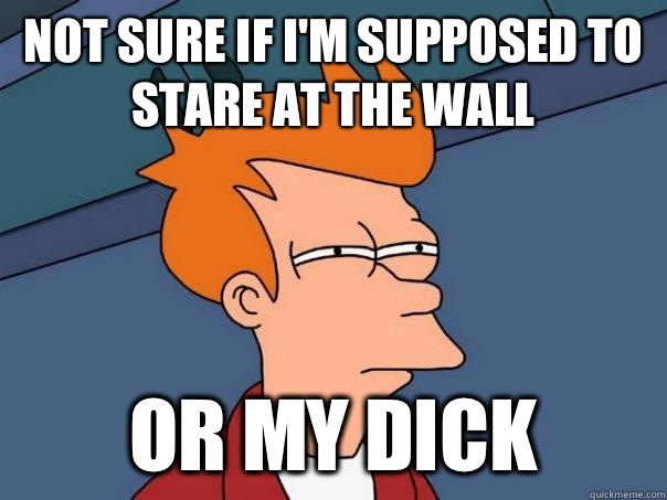 Not sure if I'm supposed to stare at the wall Or my dick  Futurama Fry